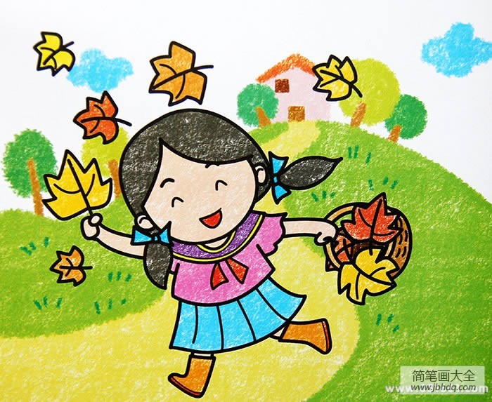 初级蜡笔画大全-夏天走了秋天到了