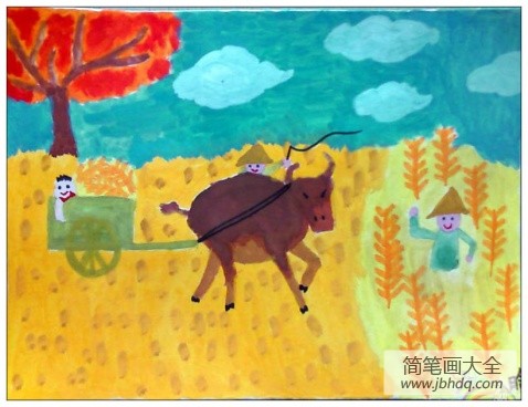 秋天儿童画图片-秋天的田野