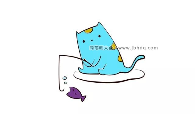 小猫钓鱼简笔画画法