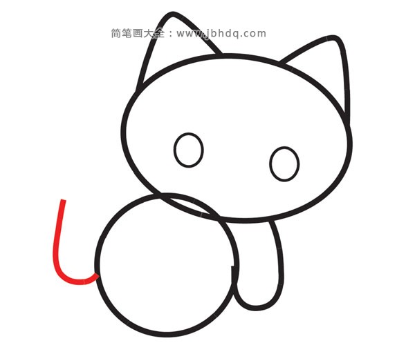 (步骤6)在小圆后面画小猫的尾巴。
