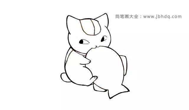 画小猫吃鱼的简笔画