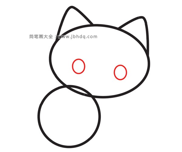 (步骤4)在小猫的头部画两个圆眼睛。