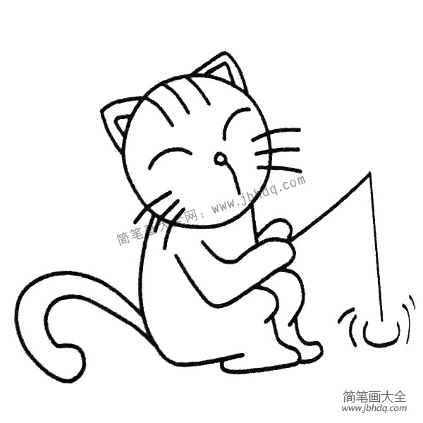 钓鱼的小猫简笔画图片