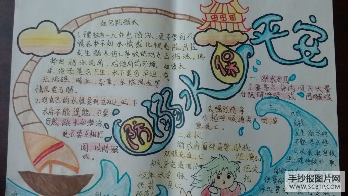 防溺水,保安全的手抄报