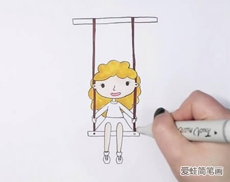 荡秋千的小女孩简笔画怎么画