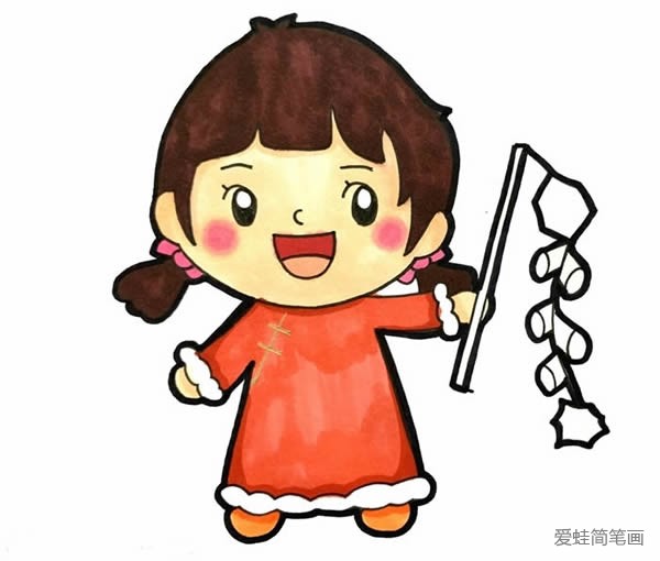 春节小朋友放鞭炮简笔画