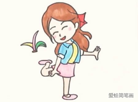 小女孩踢毽子简笔画怎么画