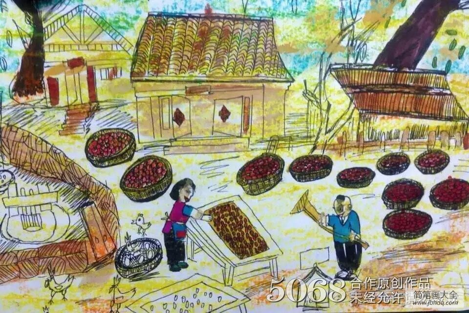收获的喜悦,秋天收获为主题的儿童画
