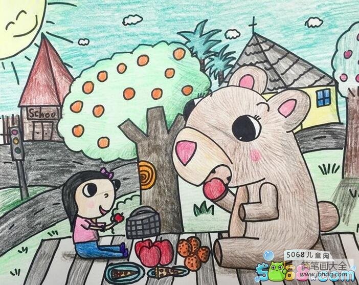 赏秋吃果子四年级画秋天图画分享