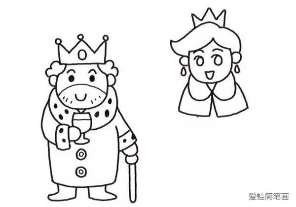 4.在国王右边画出王后的头部和衣领。