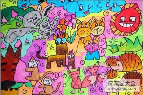 秋天儿童画图片-秋天聚会