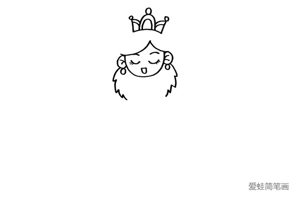 2.画出她的表情和皇冠，这里没有马上画出她的头发，而是先画出身体。