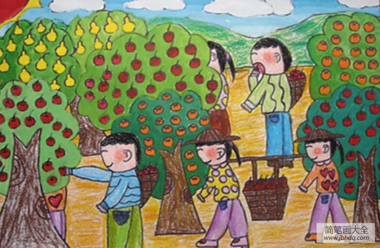 丰收在秋天,有关于秋天儿童水彩画作品欣赏