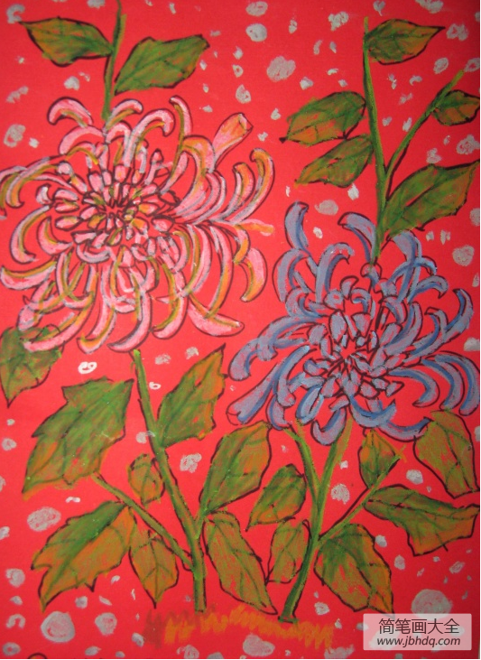 盛开的菊花,秋天为主题的儿童画作品分享