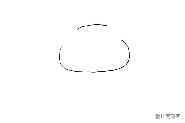 第一步：先画上半个椭圆形，上面再画上一条弧线，留下两个缺口。