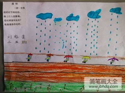 关于清明节的儿童画-忧愁清明雨