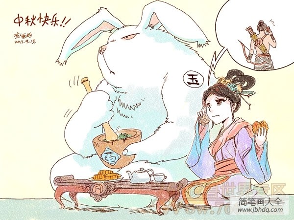 中秋节主题儿童画-嫦娥玉兔