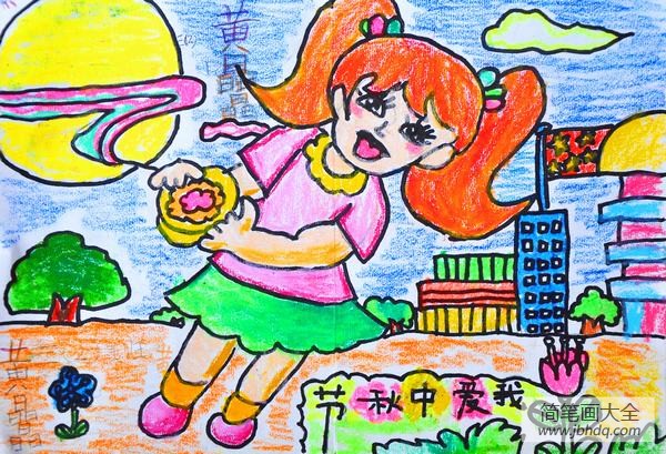 小学生中秋节绘画-送你美味的月饼