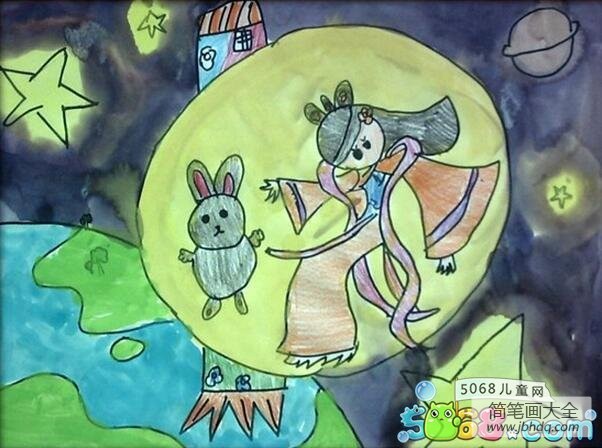 月亮上的嫦娥中秋节幼儿画画