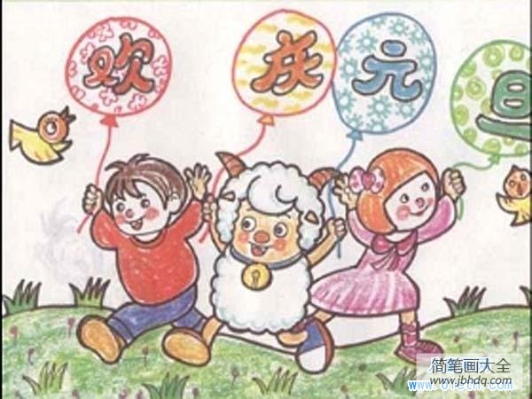 小朋友欢庆元旦儿童画油画棒画图片