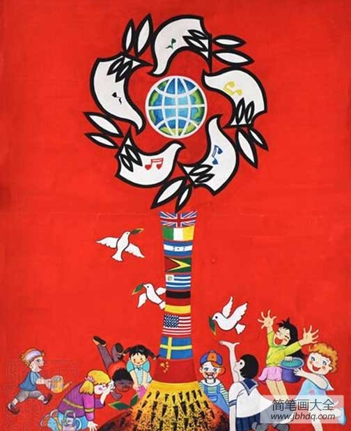 战争和平儿童画图片-呼唤和平