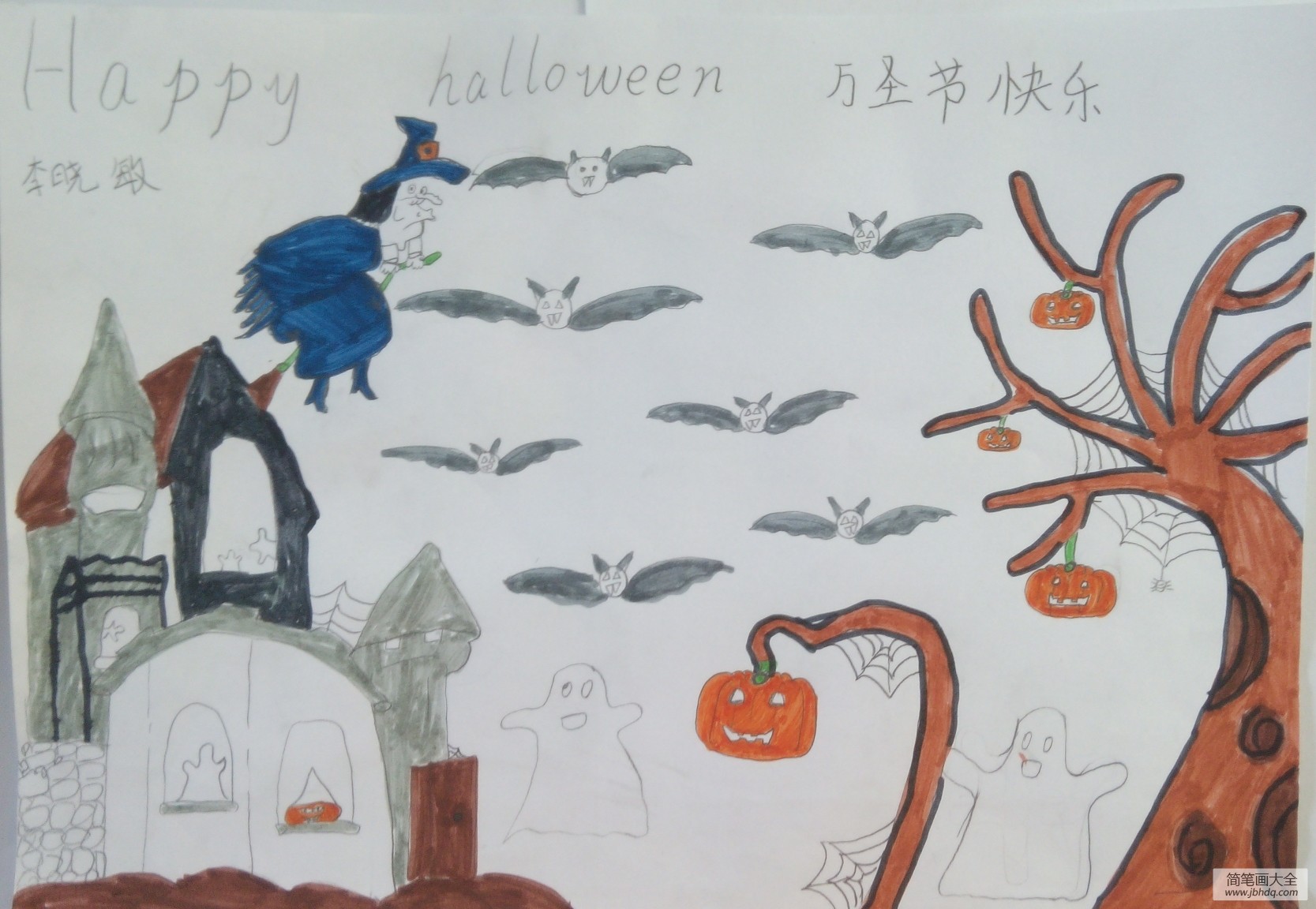 长在树上的南瓜,趣味万圣节比萨儿童画