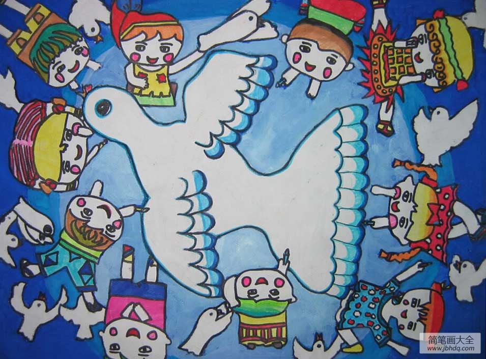 世界反法斯西战争胜利70周年儿童画-拥抱和平鸽