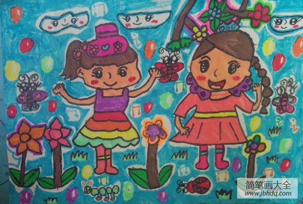 恬恬画吧妈妈带我去公园儿童水彩画范画