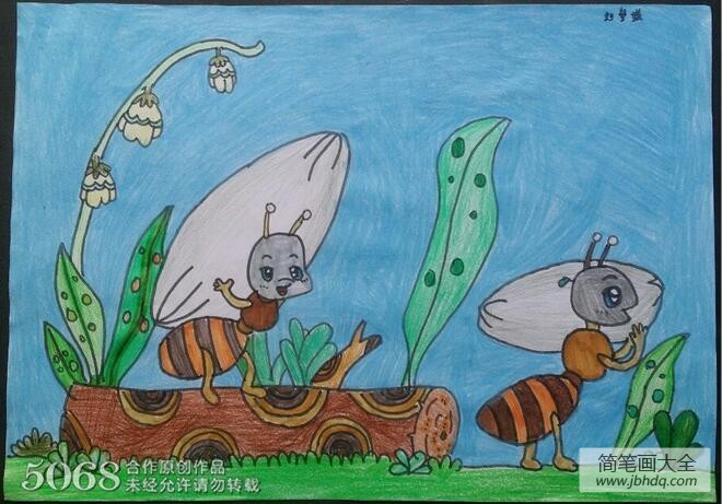 小蚂蚁运大米劳动节儿童画获奖作品展示
