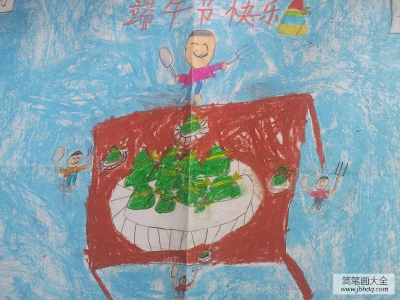 幼儿端午节绘画作品-包粽子的欢乐