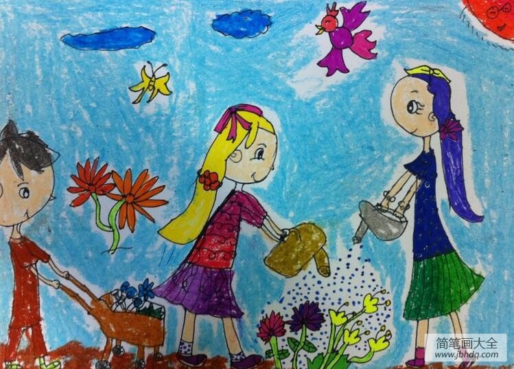 大家一起来种花劳动节幼儿绘画作品欣赏