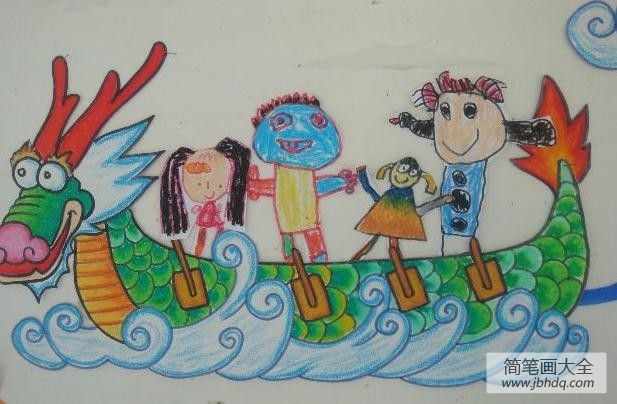 端午节主题儿童画-游龙舟