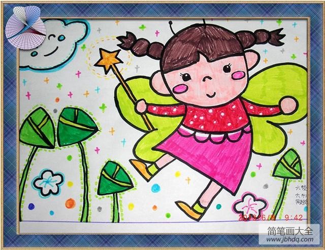 端午节的优秀儿童画-小女孩和粽子