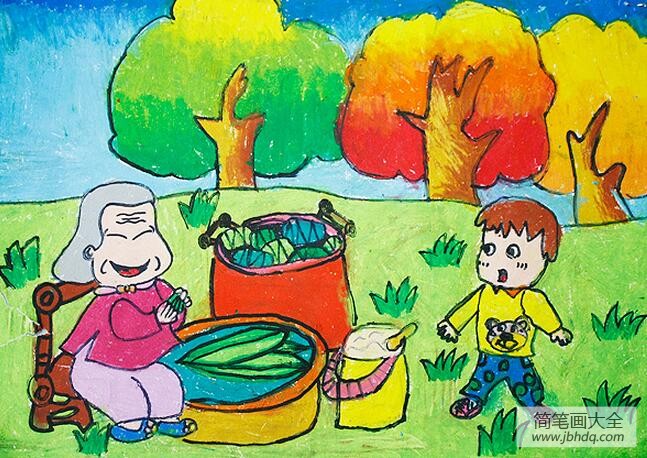 我和奶奶包粽子端午节情景画范画