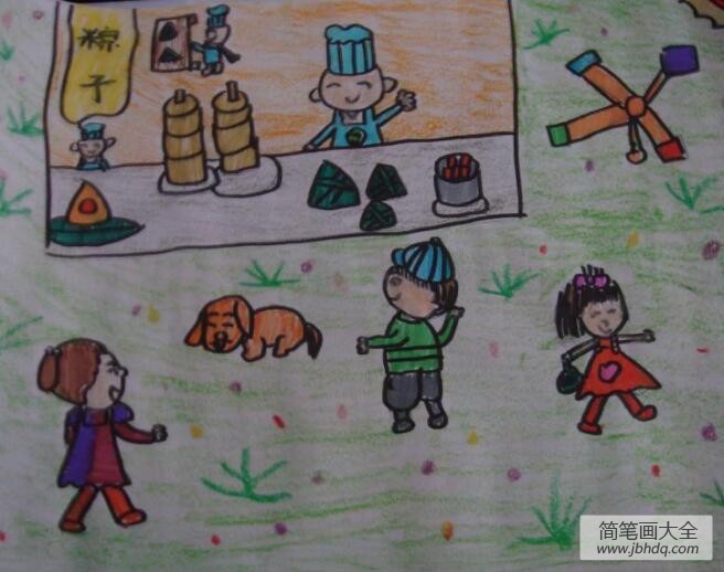 三年级端午节场景画作品之卖粽子