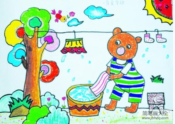 小熊爱劳动五一劳动节卡通画作品展示