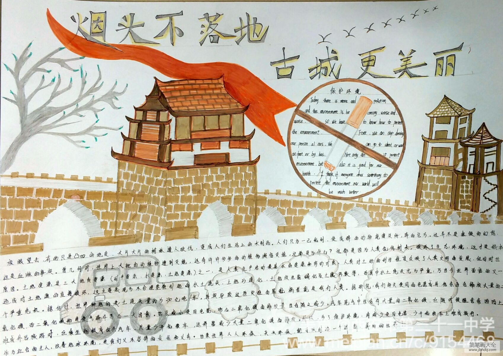 “烟头不落地,古都更美丽”手抄报