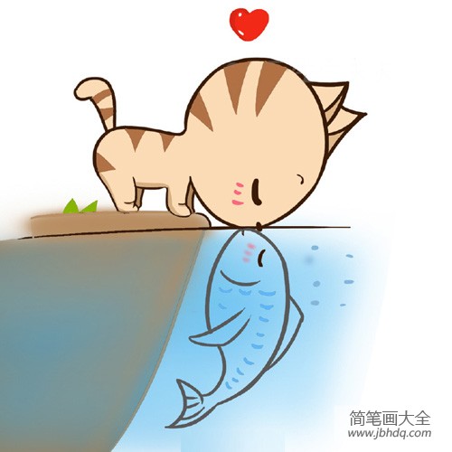 小猫和小鱼简笔画图片