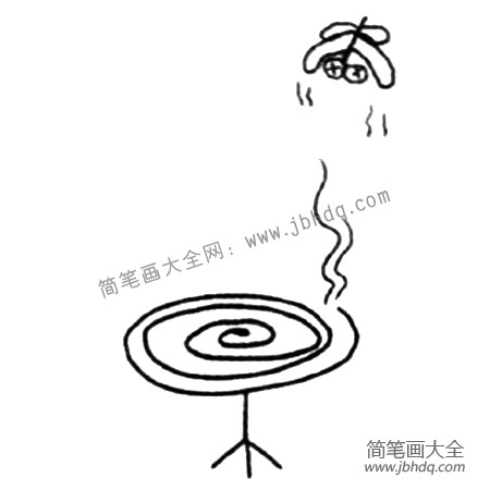 3.用曲线画出蚊香的烟，再用小线段表现出蚊子被熏后往下落的样子。