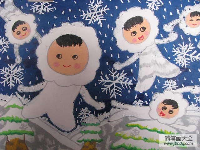 冬天的景色儿童画-冬天的小精灵