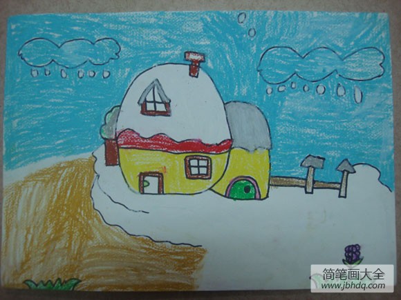 冬天的景色儿童画-大地盖上了白被子