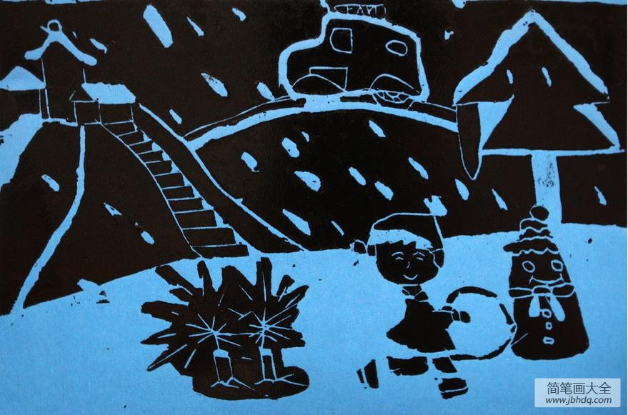 优秀儿童版画作品-美丽的冬天
