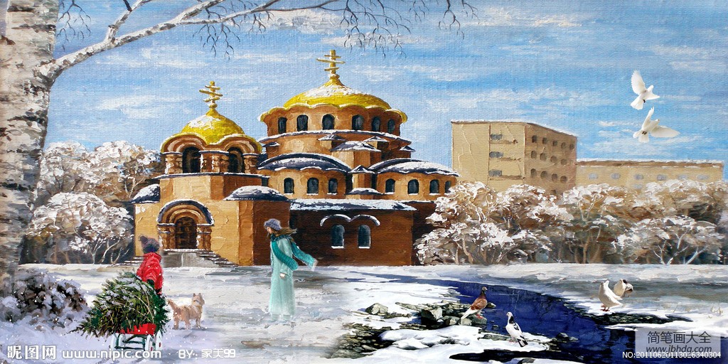 儿童画冬天景色图片-唯美的画面