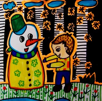 校园生活儿童画-冬天的校园