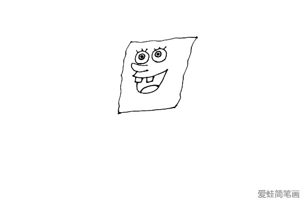 第三步:在眼睛下面,画上他的鼻子和嘴巴,还有两颗大门牙,和嘴巴里的舌头。