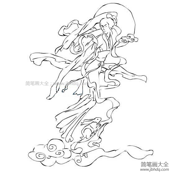 嫦娥带着玉兔奔月简笔画