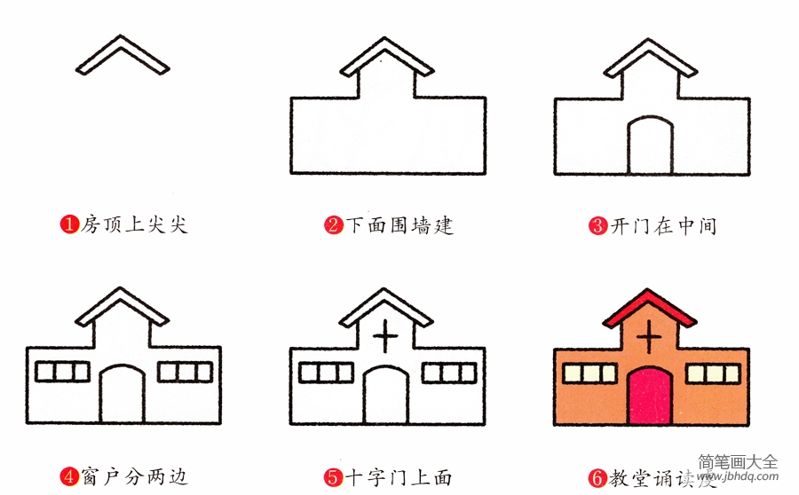 教堂简笔画画法