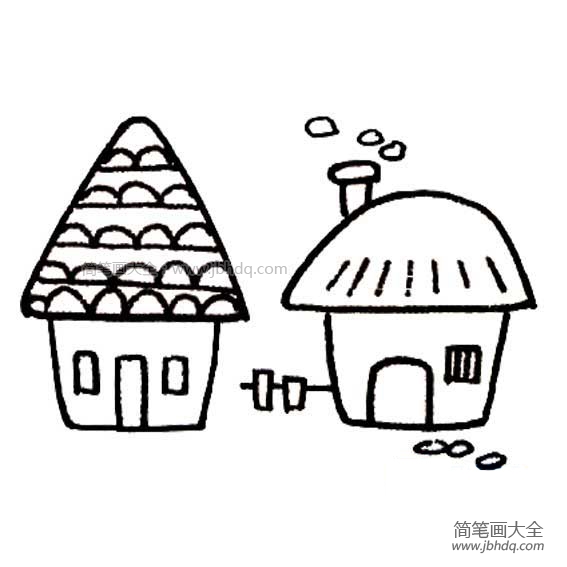 乡村茅草屋简笔画