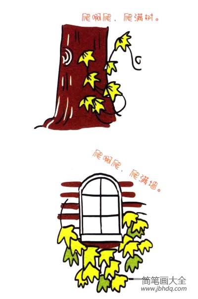 四步画出可爱简笔画 爬山虎爬呀爬