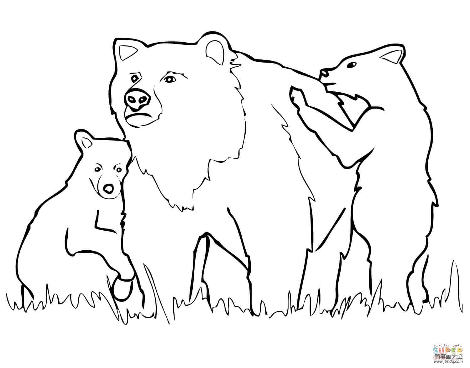 灰熊妈妈和两只小灰熊